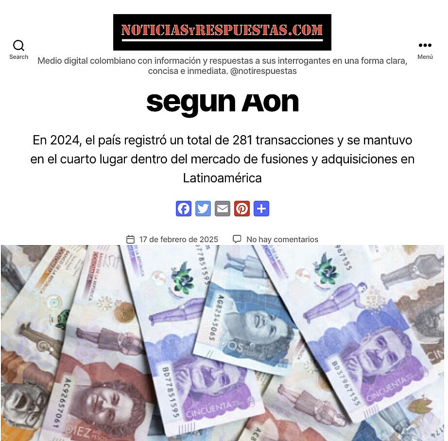 En Colombia aument� un 35% el valor de las transacciones en el mercado de fusiones y adquisiciones, seg�n Aon